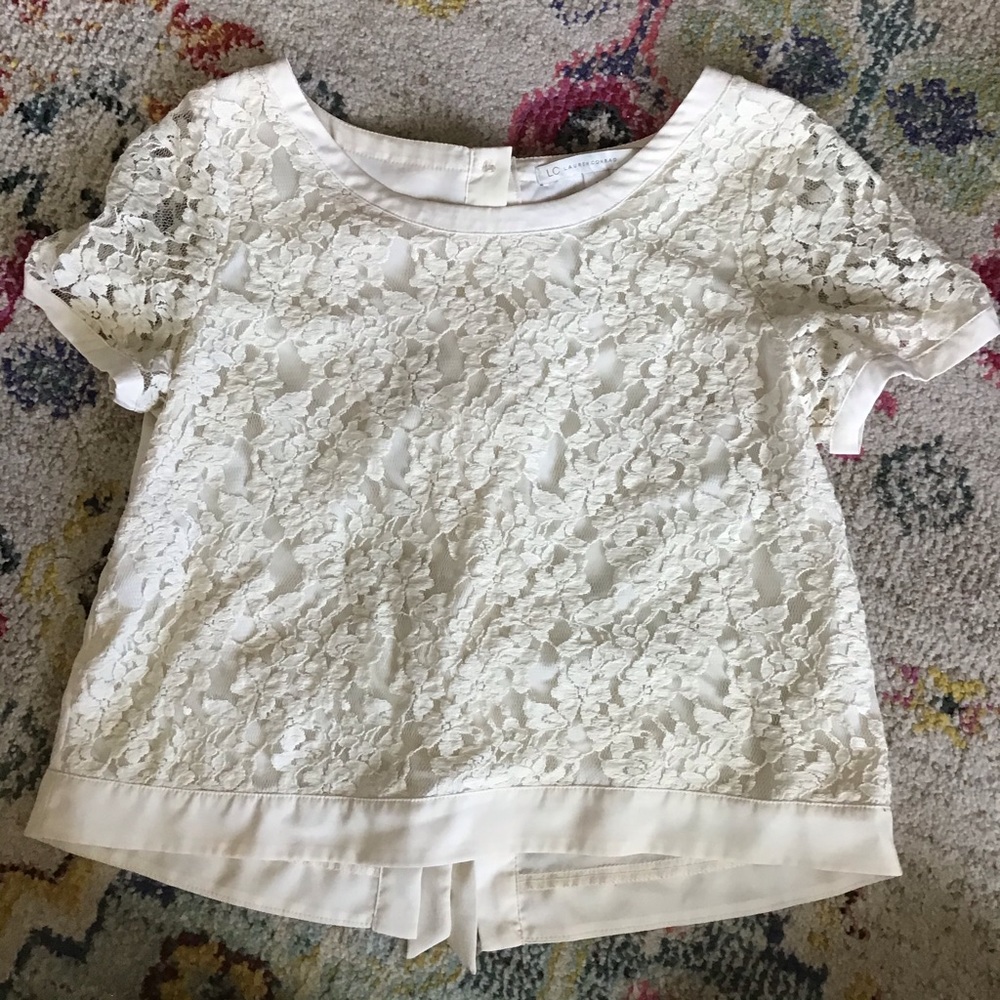 LC Cream Lace Bow Back Cropped Tee